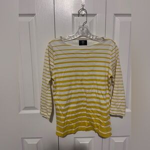 Bogner Scoop Neck Striped Long Sleeve Yellow/White US 12/L
